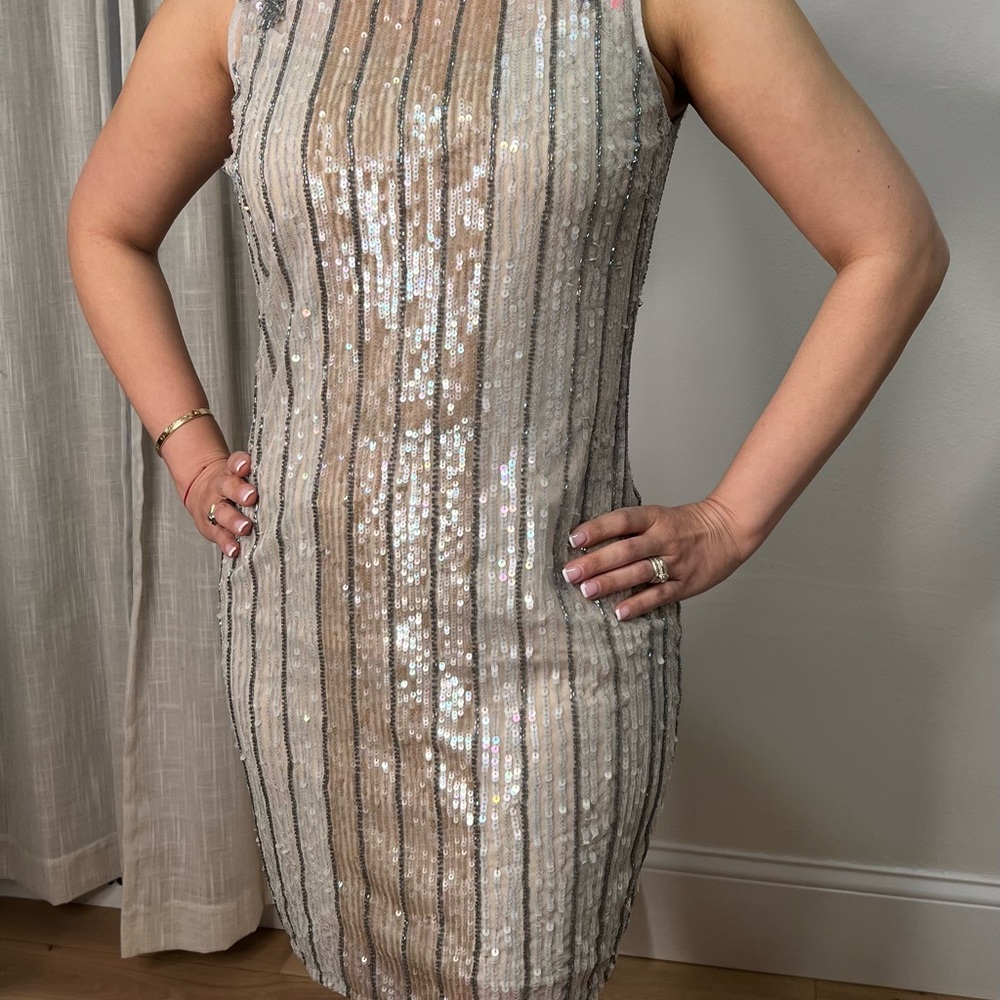 Silver and beige sequin mid dress.